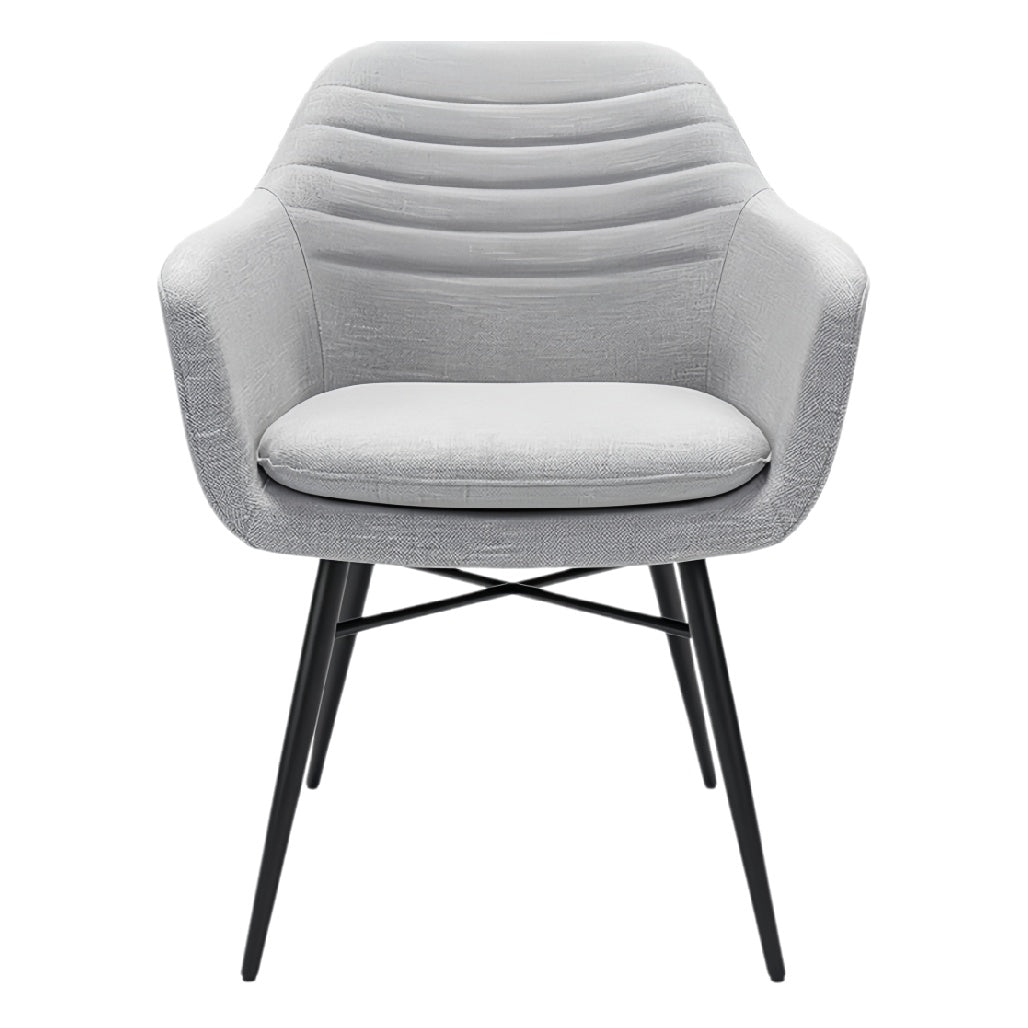 **Moderne grijze fauteuil met metalen poten**