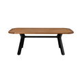**Technische titel in het Nederlands: Moderne houten eettafel met zwart metalen basis**