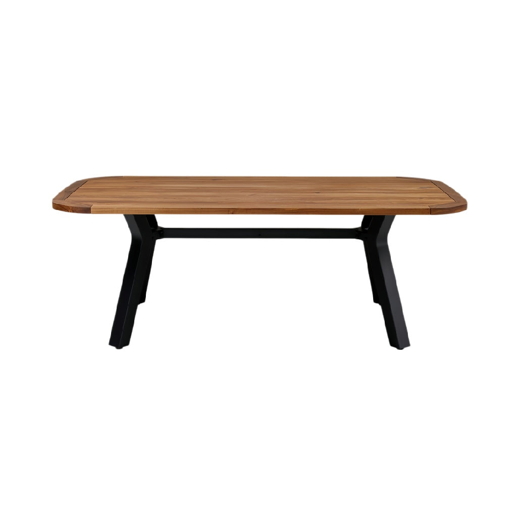 **Technische titel in het Nederlands: Moderne houten eettafel met zwart metalen basis**