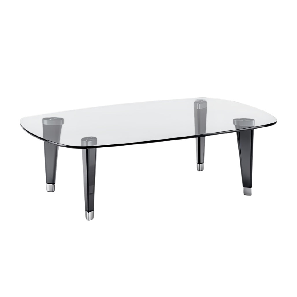 **Technische titel in het Nederlands:** "Moderne glazen salontafel met afgeronde hoeken en metalen poten"