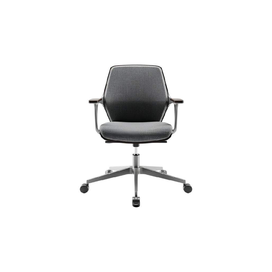 **Ergonomische bureaustoel met grijze bekleding en armleuningen**