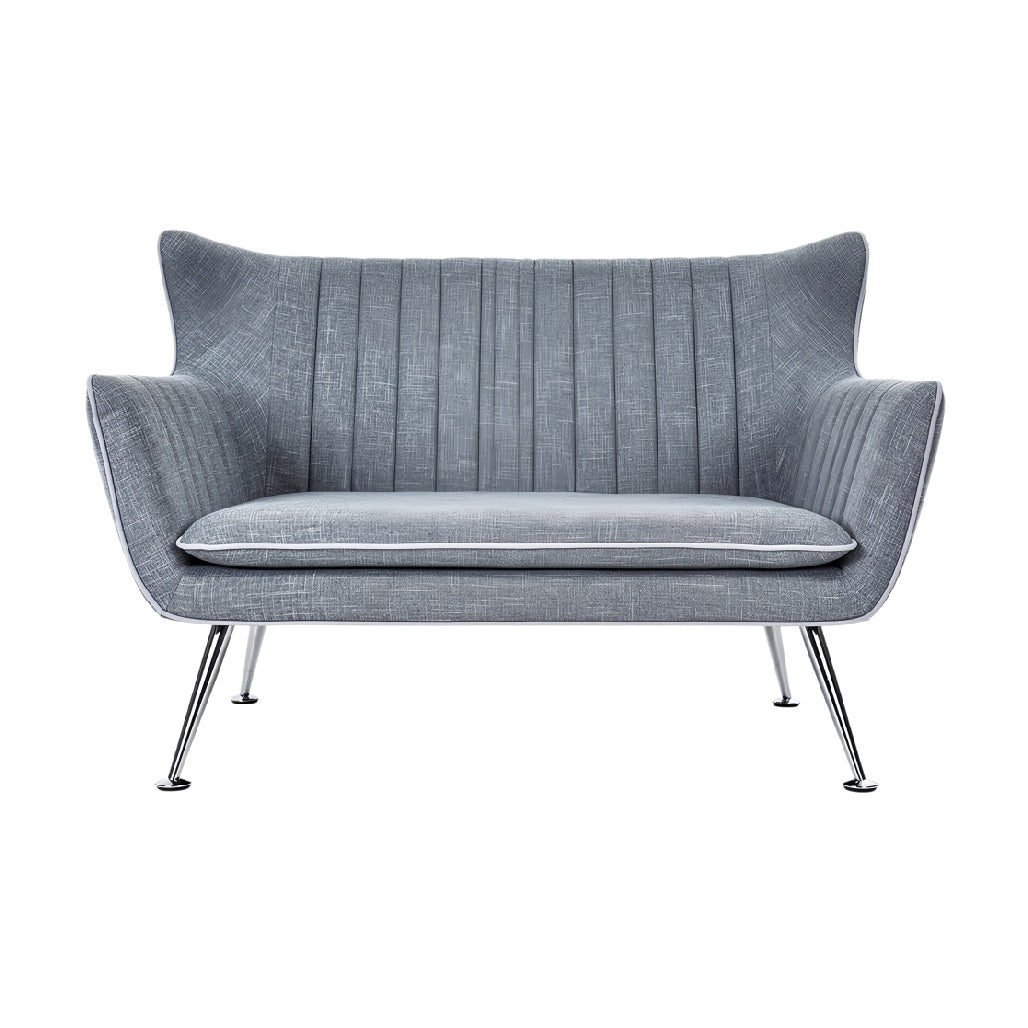 **Luxe design bank met gestreept textiel en metalen poten**