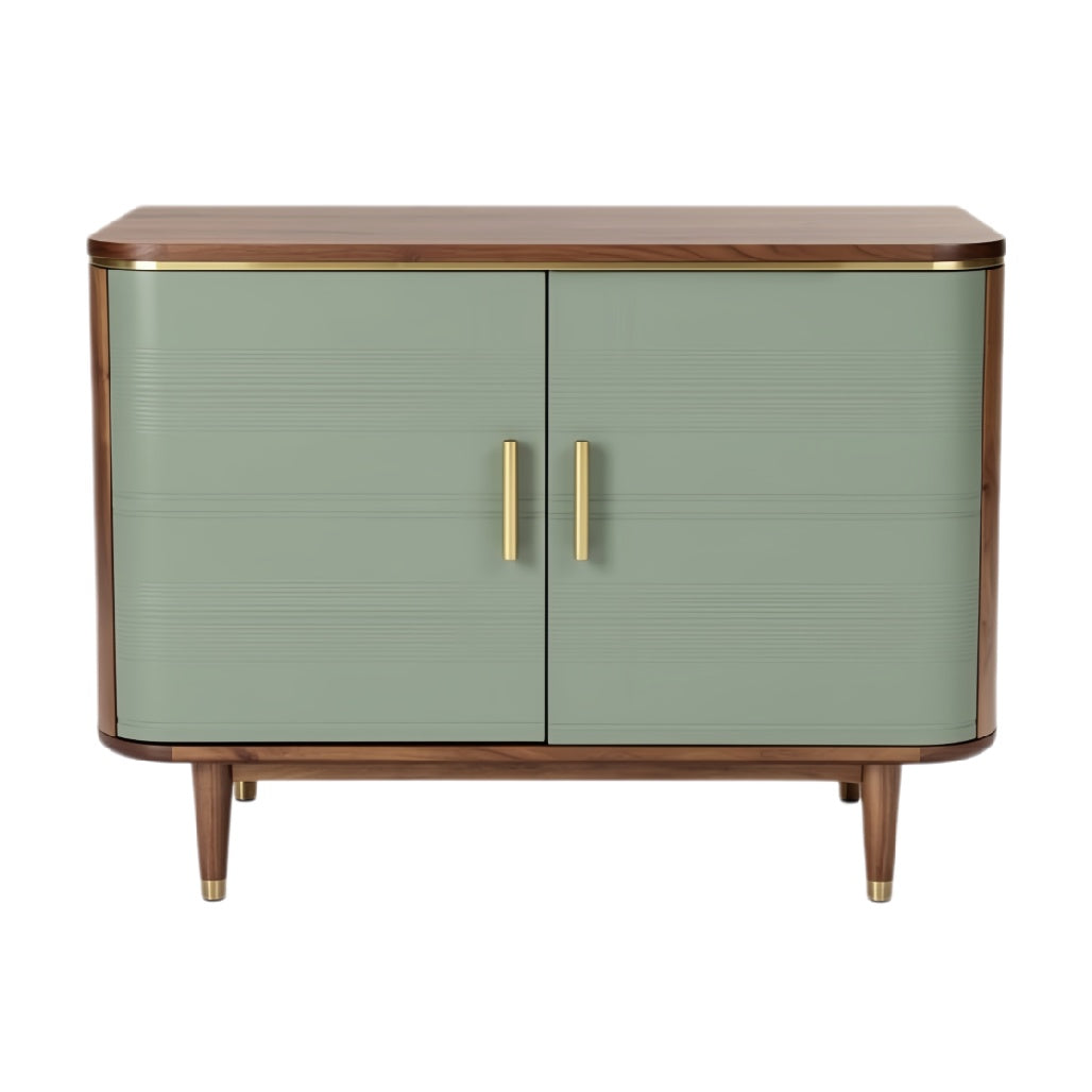 **Moderne dressoir met groene deuren en houten afwerking**