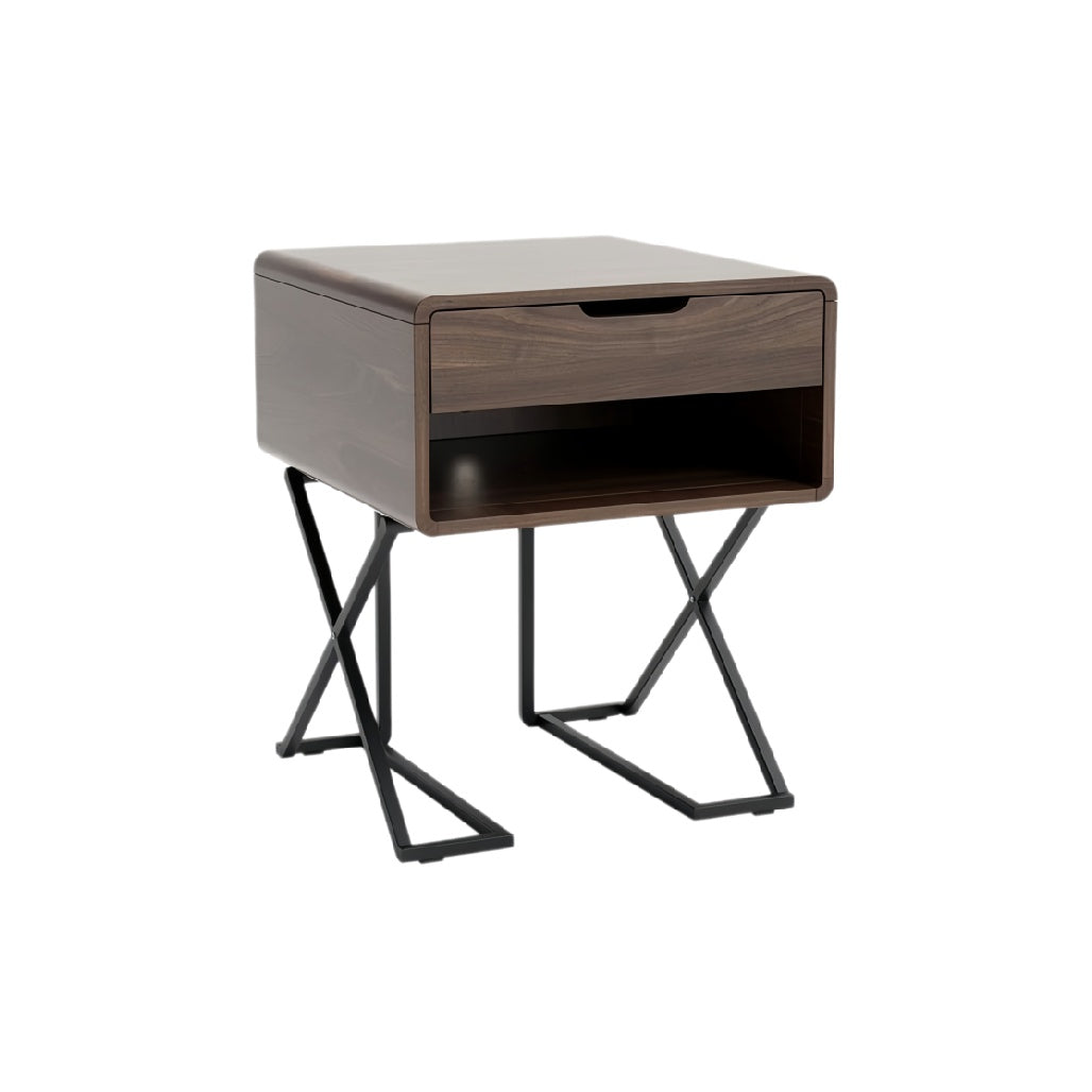 **Moderne nachttafel met lades en metalen onderstel**