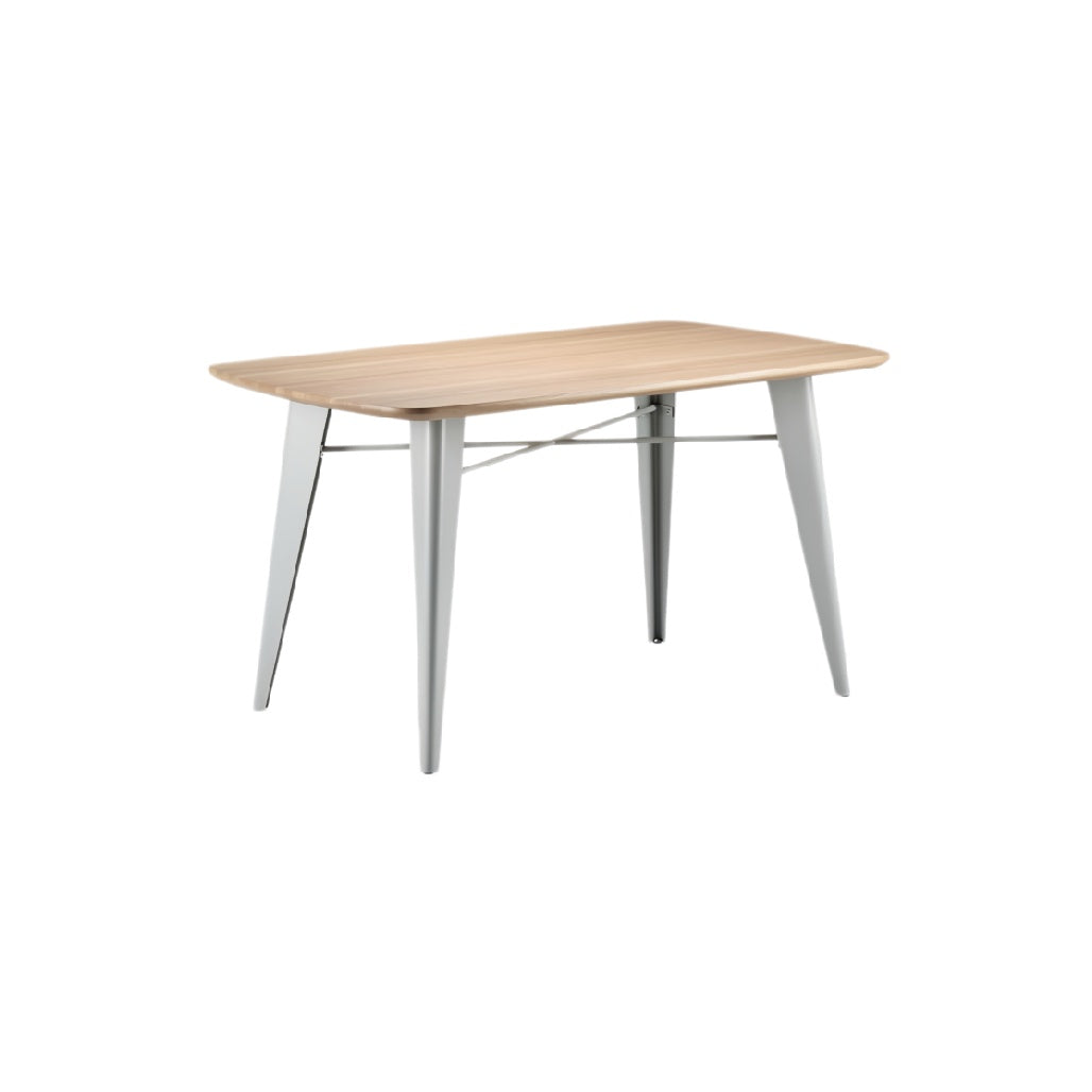 **Moderne eettafel met houten blad en metalen poten**